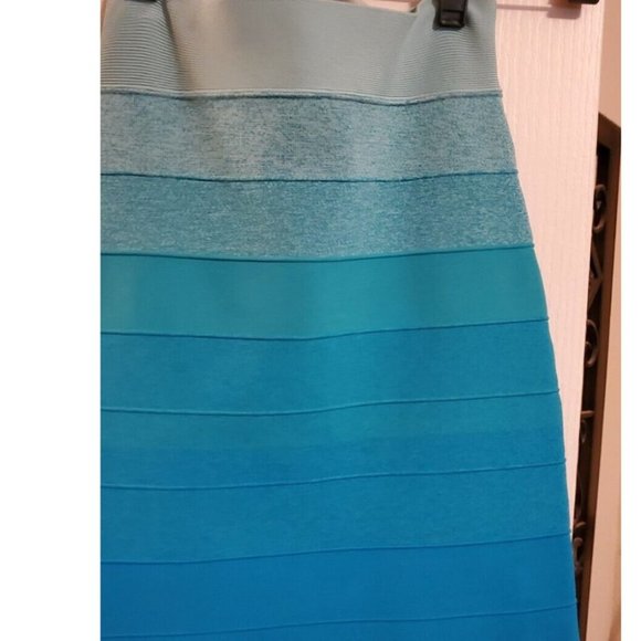 BCBG Maxaztia BANDAGE POWER RAYON KNIT SKIRT Tourquoise Color Block Skirt Sz S - Picture 7 of 8